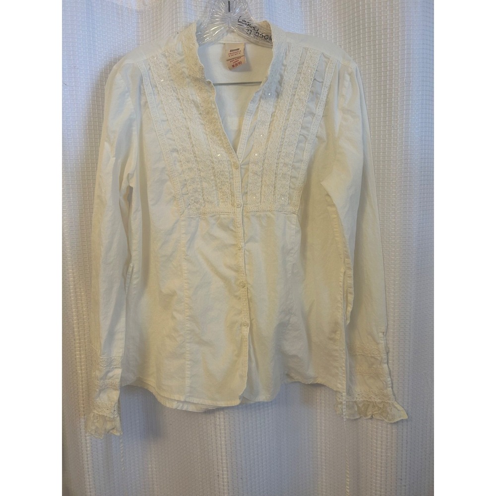 VTG Y2K White Long Sleeve Tunic Long Sleeve Lace Accents Boho Hippie M Crochet